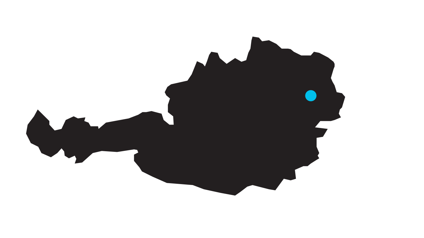 Umriss der Karte von Österreich mit Markierung auf der Lage von Wien